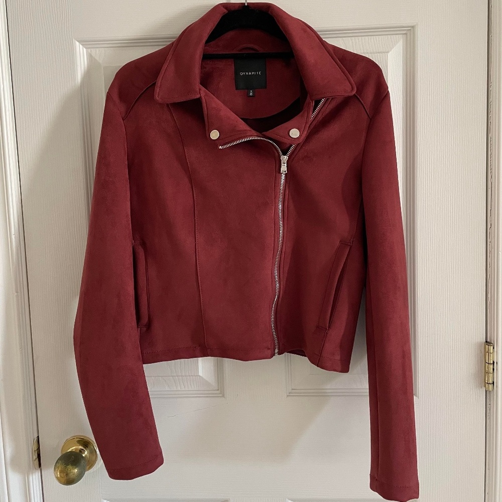 Dynamite Burgundy Suede Moto Jacket